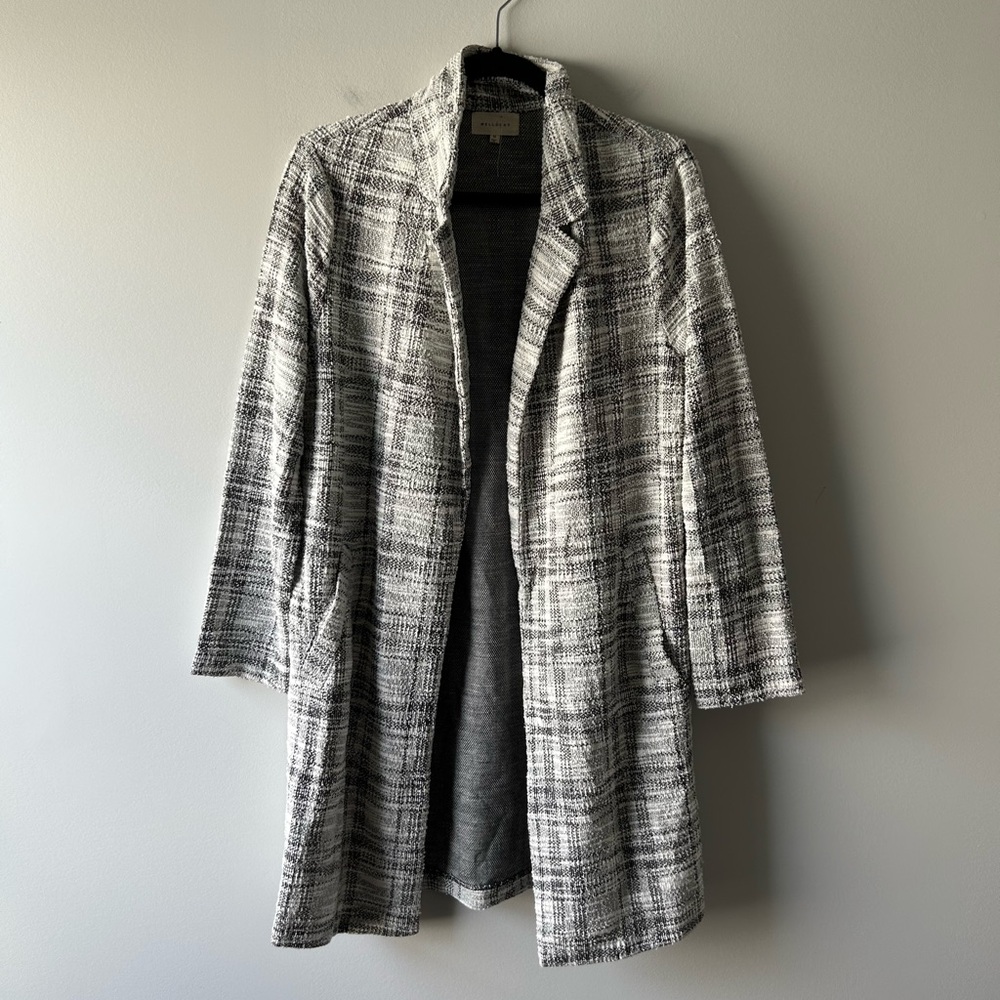 Melloday black and white open lightweight cardigan